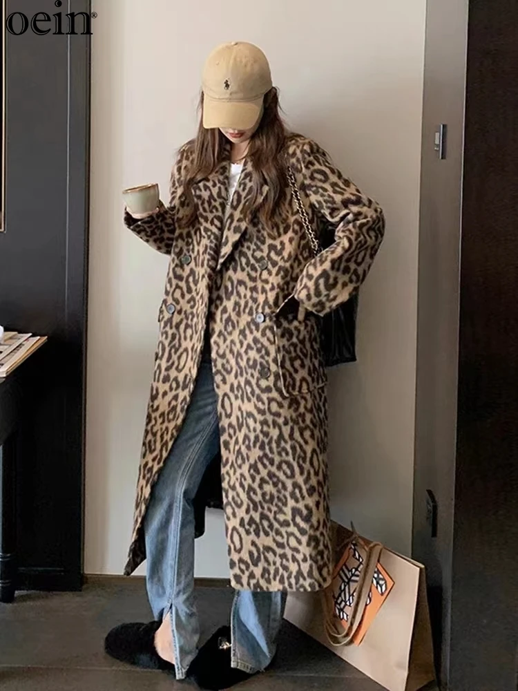 Fashion Leopard Print For Women's Autumn And Winter 2023 New Korean Version, Goddess Style Loose Casual Woolen Coat