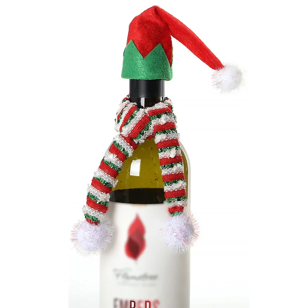 Christmas Mini Doll Hats And Scarves Decor Santa Hat For Xmas Tree Wine Bottle Adornos De Navidad Christmas Gifts Hogar