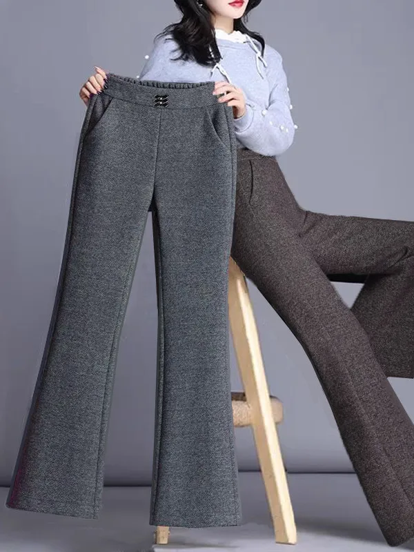 Herbst Winter Woolen Ausgestelltes Hosen frauen Neue Faion Gerade Lose Beiläufige Ausgestelltes Hosen Mittleren Alters Und Ly Fce-gefüttert Hosen