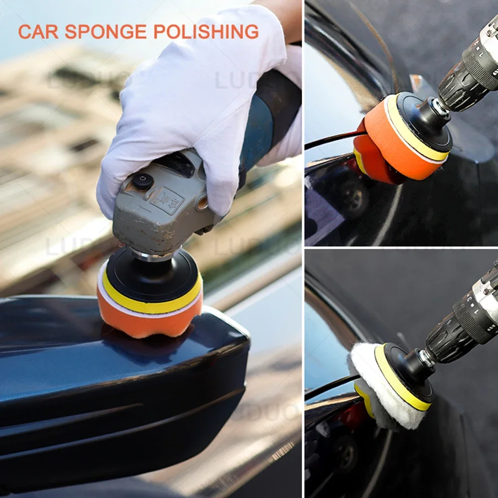 3inch Sponge Polishing Pad Wax Wool Wheel Headlights Repair Polisher Drill Adapter Cars Body Polishing Headlight Polish Cleaning