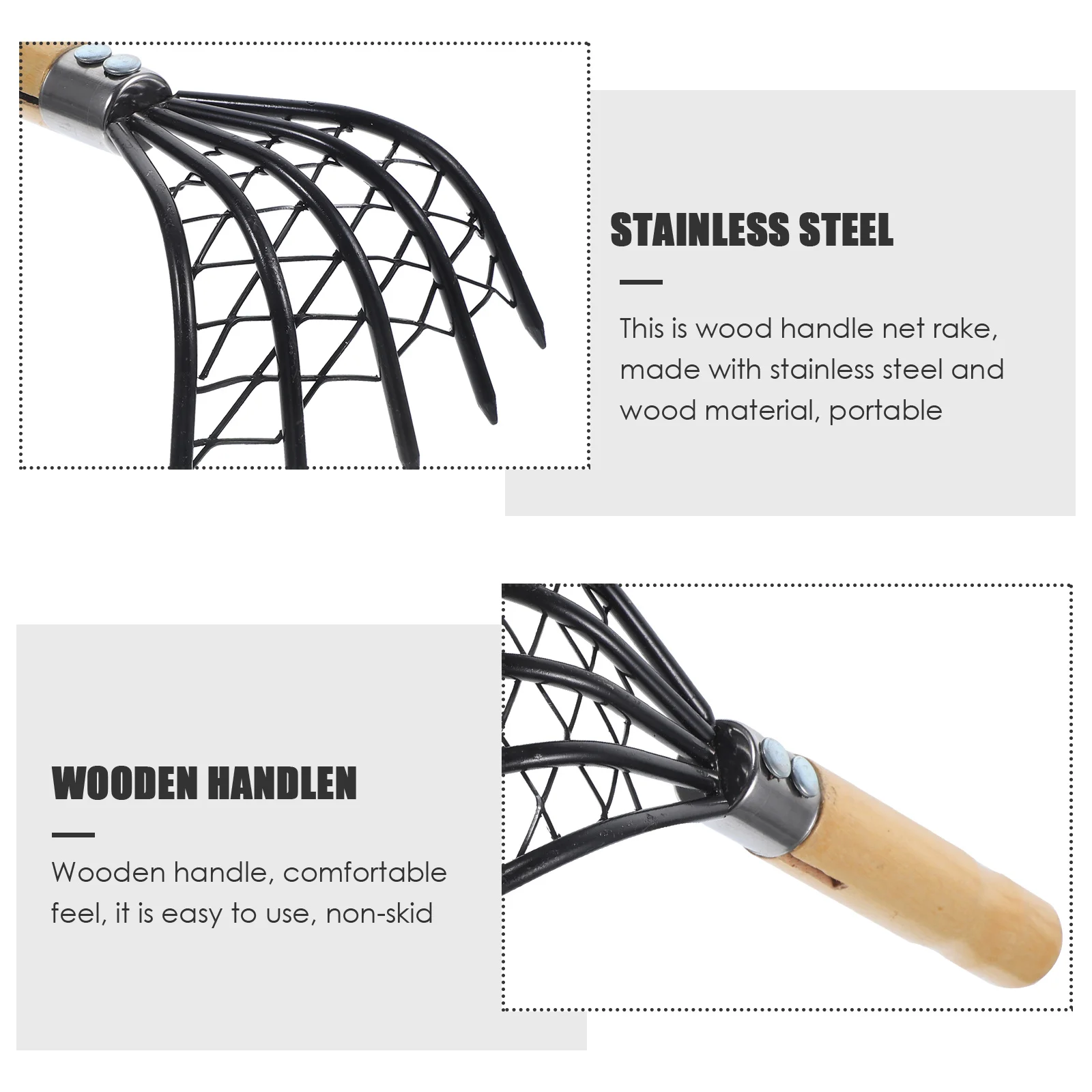 

Stainless Steel Clam Rake Beach Digging Tool Seaside Seafood Multipurpose Practical Non Slip Wooden Handle Durable Easy Clean