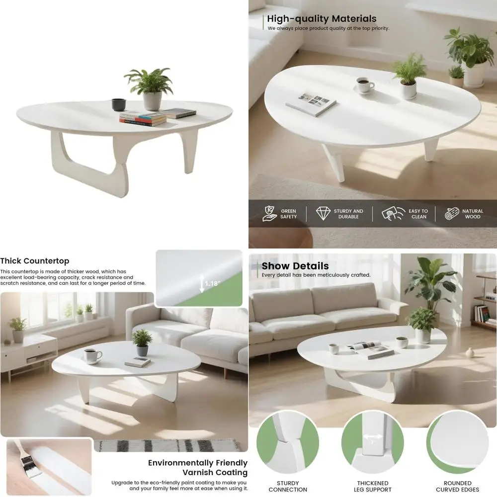 

Contemporary Triangle Wooden Coffee Table: Chic Living Room Furniture, Oval Abstract Design for Patio, Office, Balcony, Bedroom