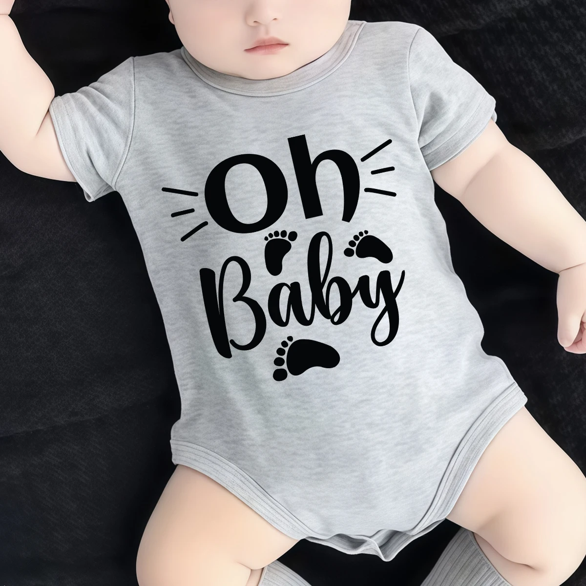 

Pure Cotton Onesie Oh Baby Welcome To Our Family Print Bodysuit Comfortable Cloth for Baby Jumpsuit for 0 To 12 Months Newborn