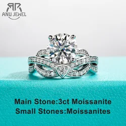 AnuJewel 3ct Moissanite Engagement Ring 925 Sterling Silver Gold Plated D Color Lab Created Diamond Crown Wedding Ring For Women