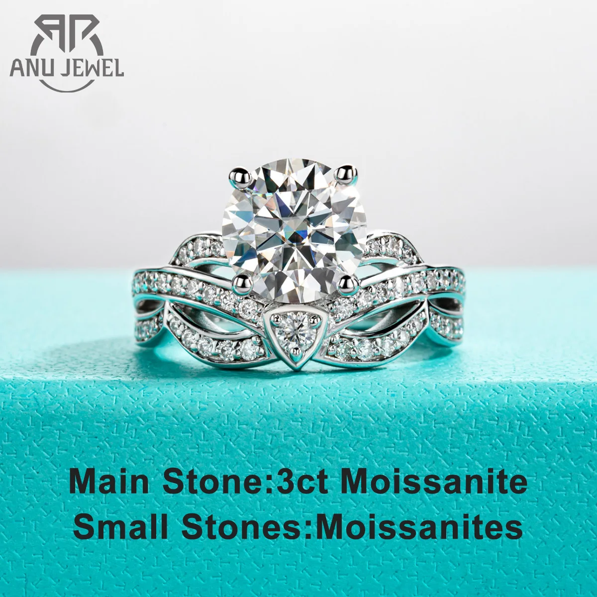 anujewel anel de noivado moissanite para mulheres prata esterlina 925 banhado a ouro laboratorio cor d diamante criado coroa de casamento 3ct 01