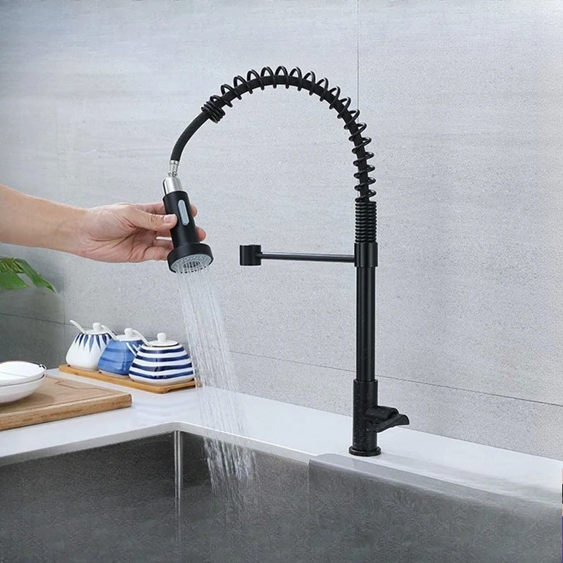 

Черная пружина из нержавеющей стали 304, кухонный одиночный охлаждающий бытовой универсальный вращающийся балконный смеситель для раковины для овощей