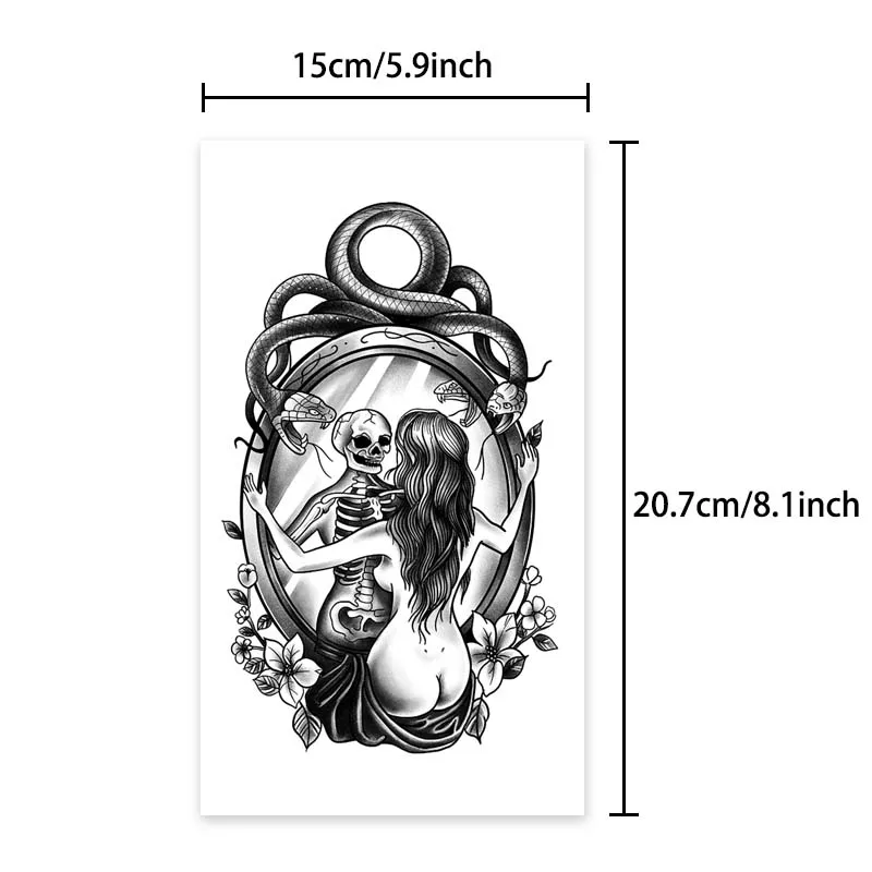 Long-lasting waterproof temporary tattoo stickers simulated non-reflective skull mirror pattern girls arm fake tattoo
