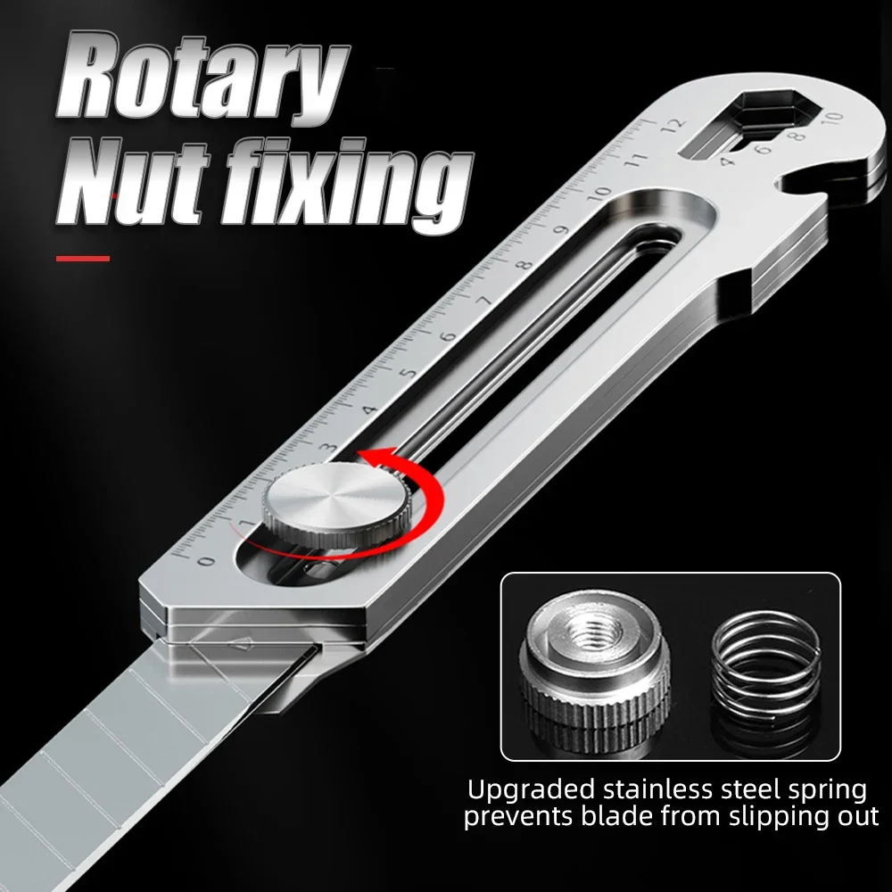 6 In 1 Multi-Function Stainless Steel Utility Knife Tail Break Design/Ruler/Bottle Opener Retractable Box Cutter Art Supplies