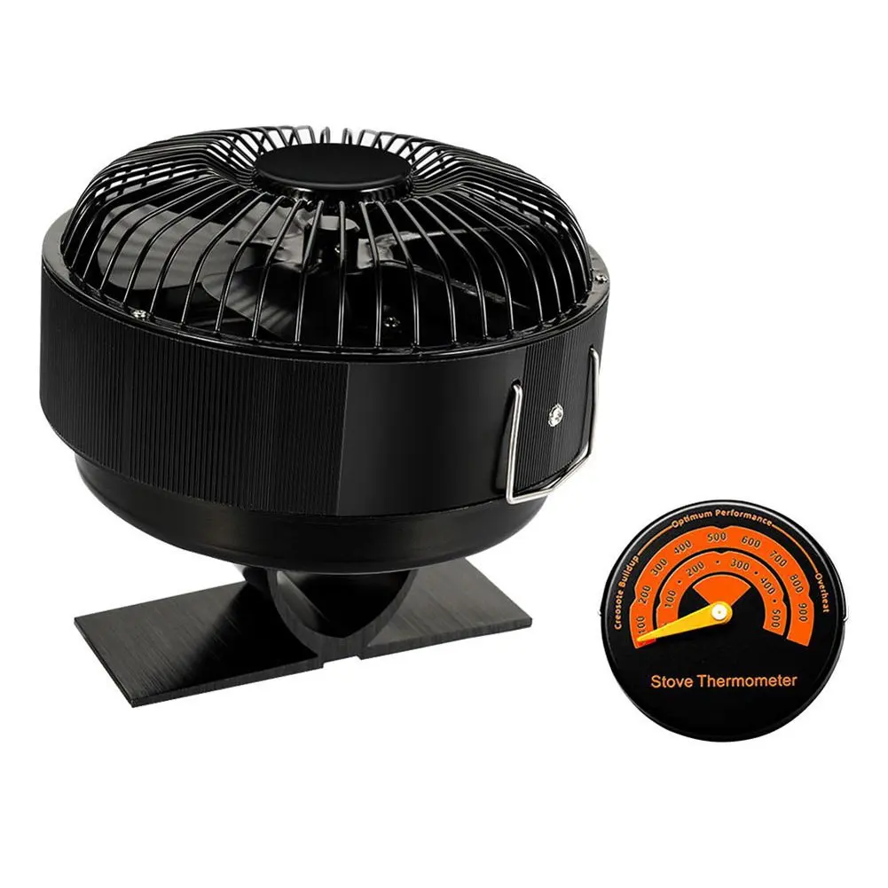 Ventilador de estufa redondo con soporte, circulación de calor ecológica y eficiente para leña/carbón, no requiere baterías