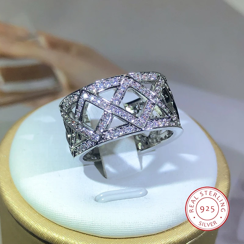 925 Sterling Silver High Quality Zircon Big Ring For Ladies Men\'s XV Letter Ring Wedding Party Jewelry Gift Wholesale