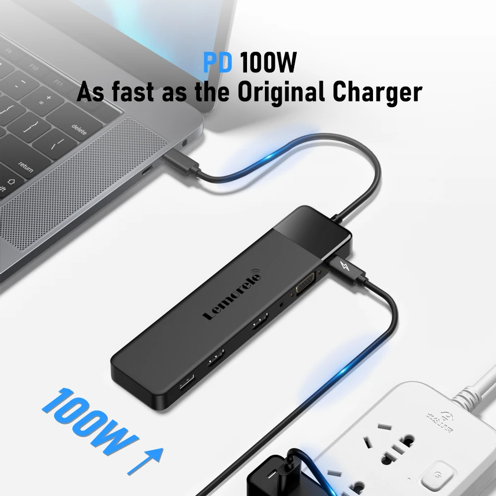 Lemorele 13-in-1 USB C HUB 4K30Hz HDMI USB3.0 PD100W Docking Station RJ45 VGA SDTF USB Splitter for Laptop Macbook Pro Air iPad view 3