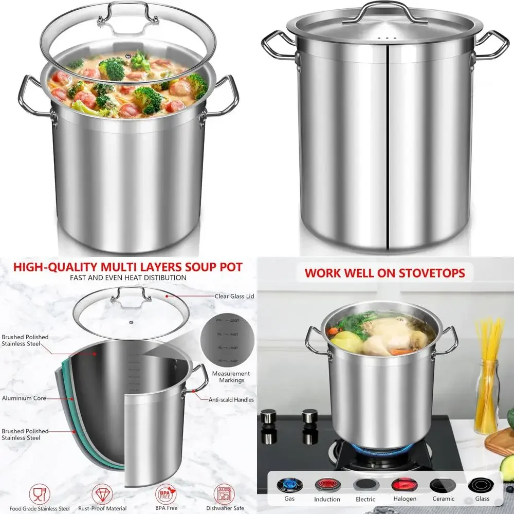 

Суповая кастрюля из нержавеющей стали коммерческого класса на 20 литров со стеклянной крышкой — большая кастрюля для здорового приготовления пищи