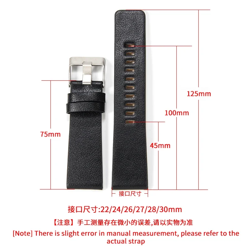 Cowhide Watchband for Men DIESEL Dz4346 Dz4357 Series Genuine Leather Anti-Allergy Needle Buckle 22 24 26 28 30mm Watch Strap image 2