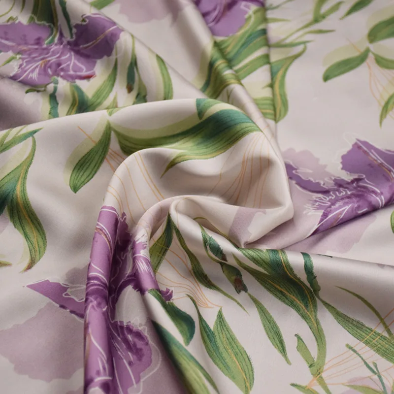 Elegant Purple Big Flower Chiffon Fabric, High Grade, Summer Dress Shirt, Pajamas Cheongsam Han Cloth, Sewing Material, T1971