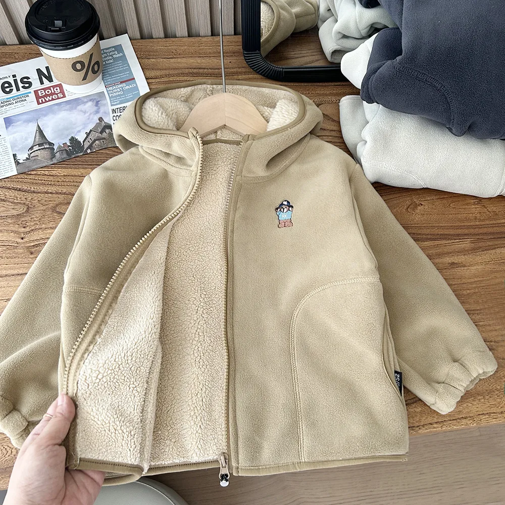 

Cute Bear Boys Fleece Jacket Thermal Suede Kids Coat Winter Children's Clothes