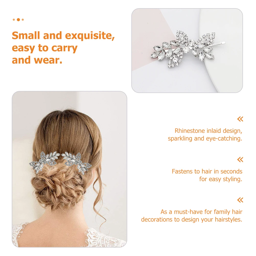 

2pcs Rhinestone Hair Clips Leaf Design Strong Hold Barrettes For Girls Women Long Lasting Non Slip Hair Accessories Decor