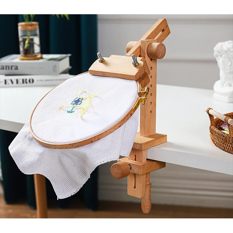 360 Degree Rotation Adjustable Desktop Stand Cross Stitch Rack Frames Desktop Embedded Embroidery Frame Wooden Embroidery Hoop