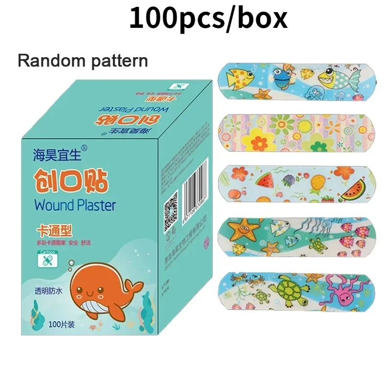 100pcs Cartoon Pattern Waterproof Hemostasis Adhesive Bandages Wound Plaster First Aid Emergency Kit Band Aid Stickers for Kids