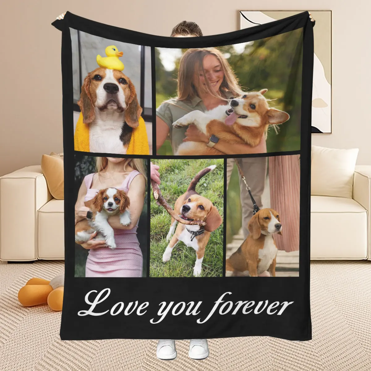 1Pc Custom Five-Grid Photo Frame with Eternal Love Theme Personalized Blanket to Witness Love and Gift to Your Loved One - High-Definition Photo Printed on Flannel Blanket, Soft and Warm, Suitable for Sofa, Bed, Office, Car, and Outdoor Travel - Perfect for All Seasons, Halloween, Thanksgiving, Birthdays, Weddings, Couples, Valentine's Day, Graduation, Parties, and Holidays, Perfect Gift for Men and Women