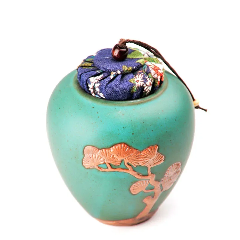 Manual Retro Coarse Pottery Tea Relief Cypress Ceramic Cha Cang Chu Cha Guan Ceramic Jar Tea Storage Tea Container