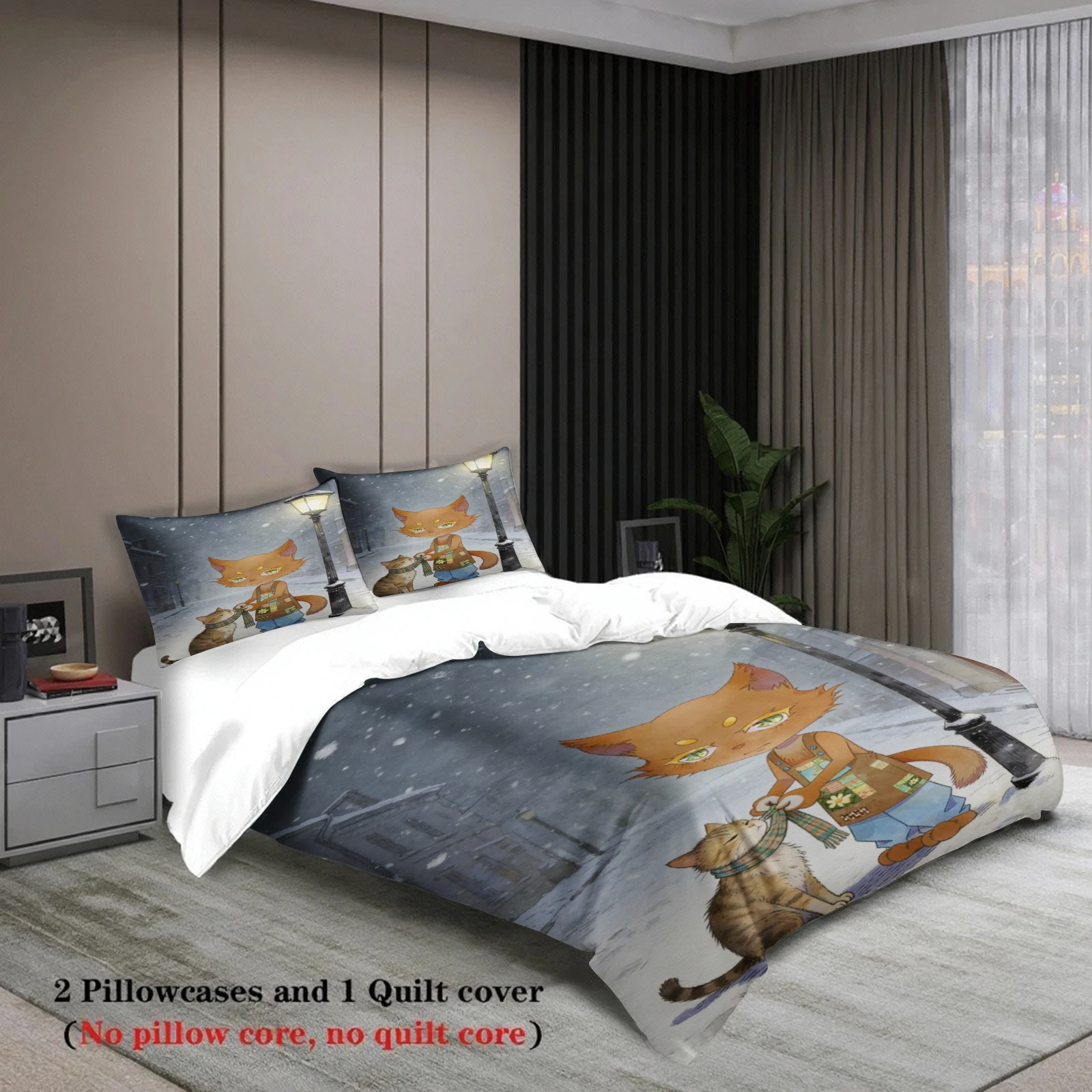 Green Bedding Set Softville Cozy Town Cute Fern the Quilt Fox With Duvet Cover & Pillowcase For Children's Bedroom Decor