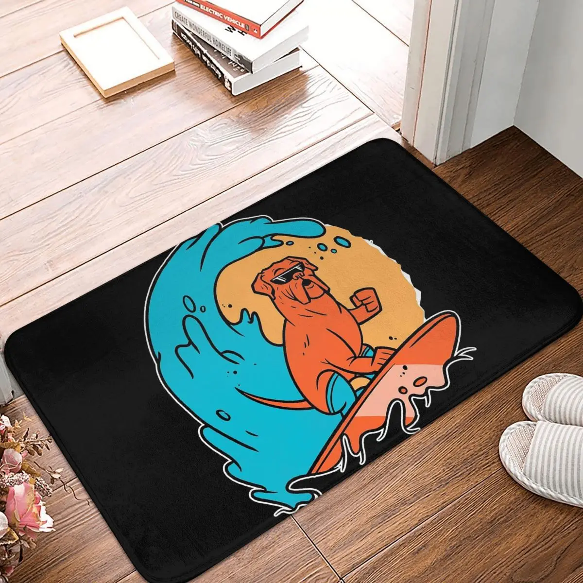 Dog Surfing Summer Funny Surf Lover Design Non-slip Doormat Floor Mat Carpet Rug for Kitchen Bathroom Living room Footpad Mats