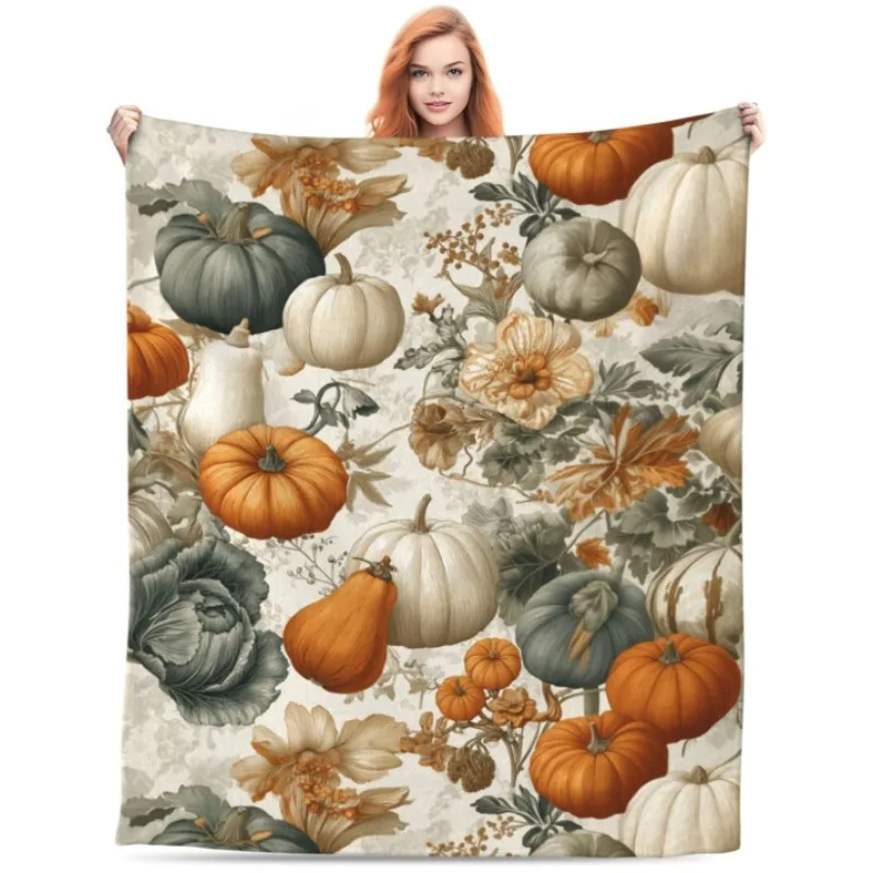 

Осеннее одеяло с тыквой и листьями, фланелевое одеяло на День Благодарения, подходит для дивана-кровати, гостиной, общежития, путешествий