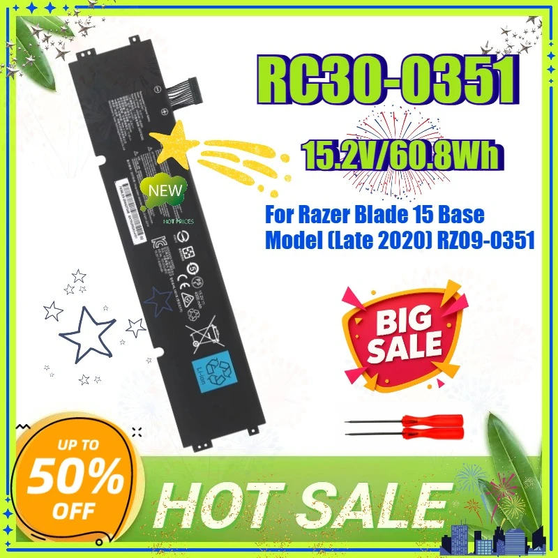 New RC30-0351 4000mAh Replacement Laptop Battery for Razer Blade 15 Base Model (Late 2020) Year RZ09-0351 Bateria 15.2V 60.8Wh