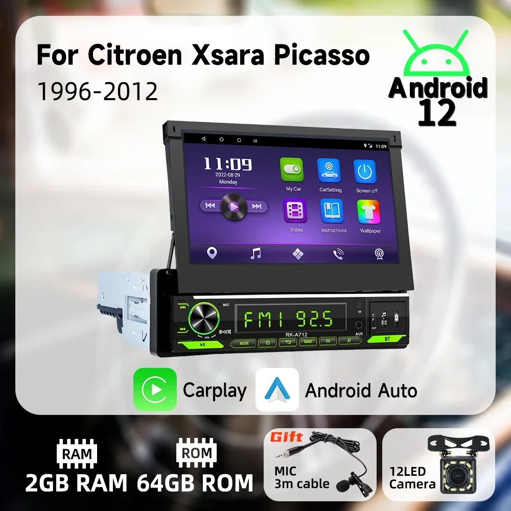 Carplay Android Auto 7 "شاشة قابلة للسحب أندرويد سيارة الوسائط المتعددة 1 Din راديو لسيتروين كسارا بيكاسو 1996-2012 وحدة رئيسية لتحديد المواقع