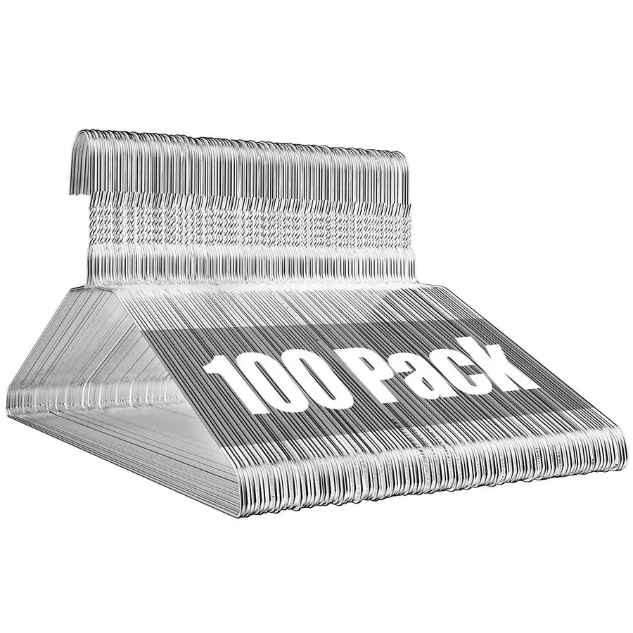 

Metal Clothes Hangers Bulk 100 Pack, 16 Inch 12 Gauge Standard Size, Slim Space Saving for Coat Suits Shirts Pants Skirts, Non S