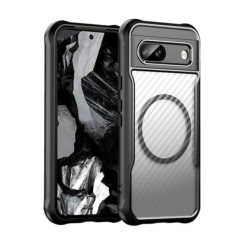 

For Google Pixel 8A Case Anti-Drop Airbag Shockproof Transparent Carbon Fiber Pattern Texture Brushed Anti-Fingerprint Case