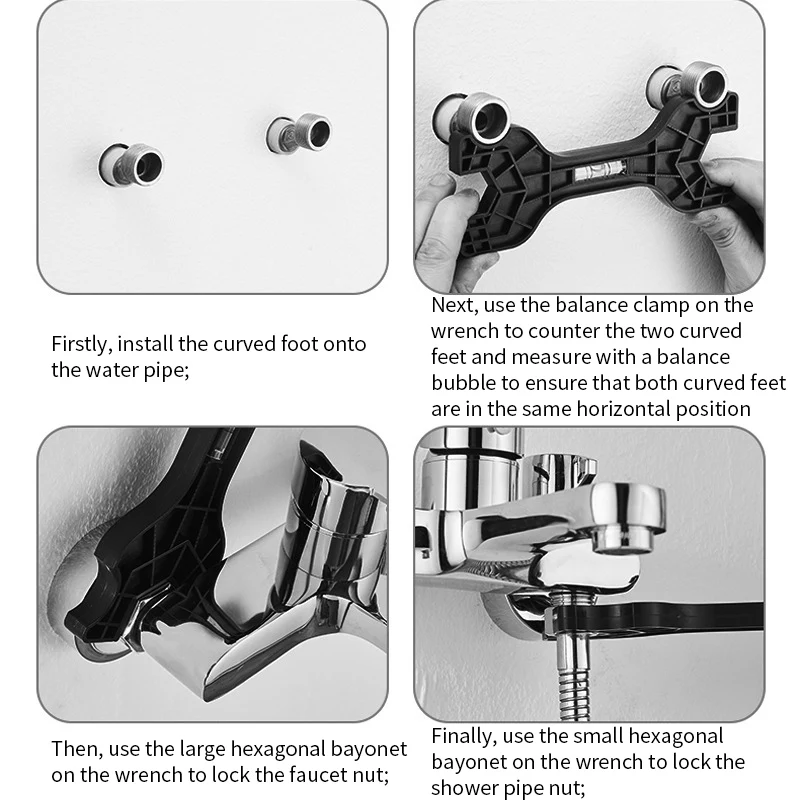 Multifunctional Dual Headed Wrench With Level Manual Tap Spanner Repair Plumbing Tools For Household Faucet Pipe And Toilet