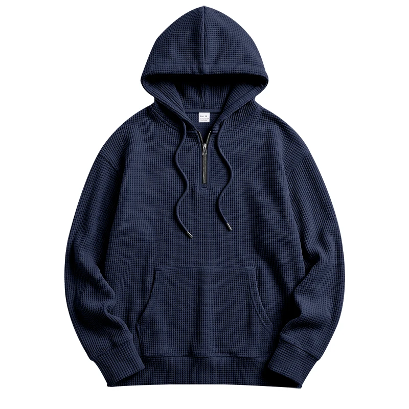 Herren Frühling und Herbst Einteiliger Waffel-Strick 1/4 Reißverschluss Lässiger Loser Kapuzenpullover, Geeignet für den Täglichen Gebrauch – Detail 35