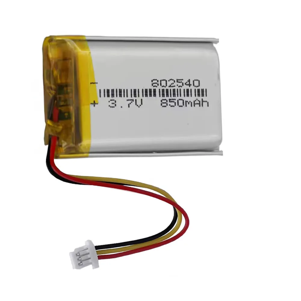 2PCS/Lot 802540 3.7V 850MAh Rechargeable Li LiPo Battery Thermistor JST 3Pin 1.0mm Connector for Driving Recorder DashCam