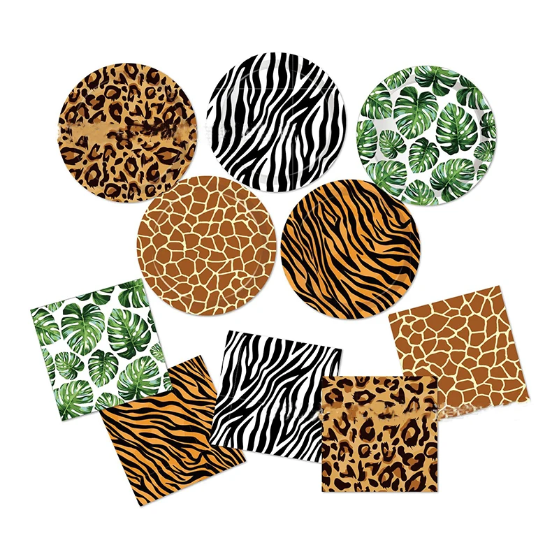 Woodland Animals Disposable Plates Jungle Safari Birthday Animals Giraffe Zebra 1st Birthday Party Decor Leopard Print Plates