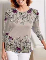 Fashion Women's T shirt Tee Floral Butterfly 3D Print Daily Sweatshirt Casual Long Sleeve t shirt Crew Neck Fall sportswear