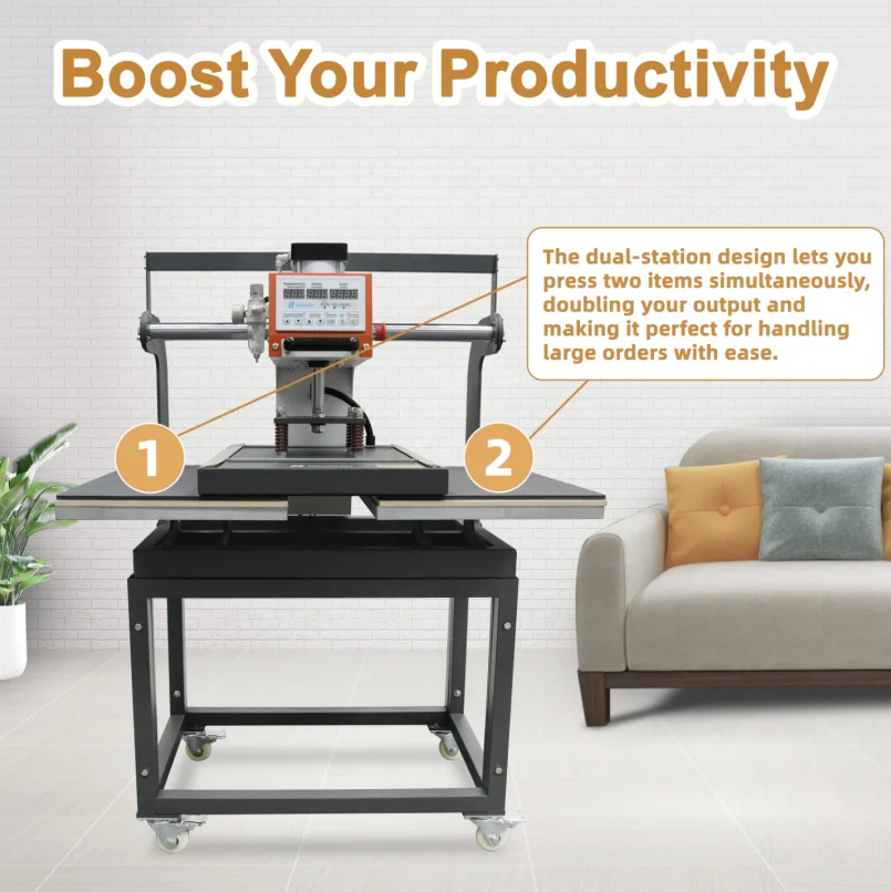 Große 16x24 pneumatische verschiebbare Dual Platen Heat Press Machine – Sublimation Blank Commercial Auto Heat Press T-Shirt für DTF