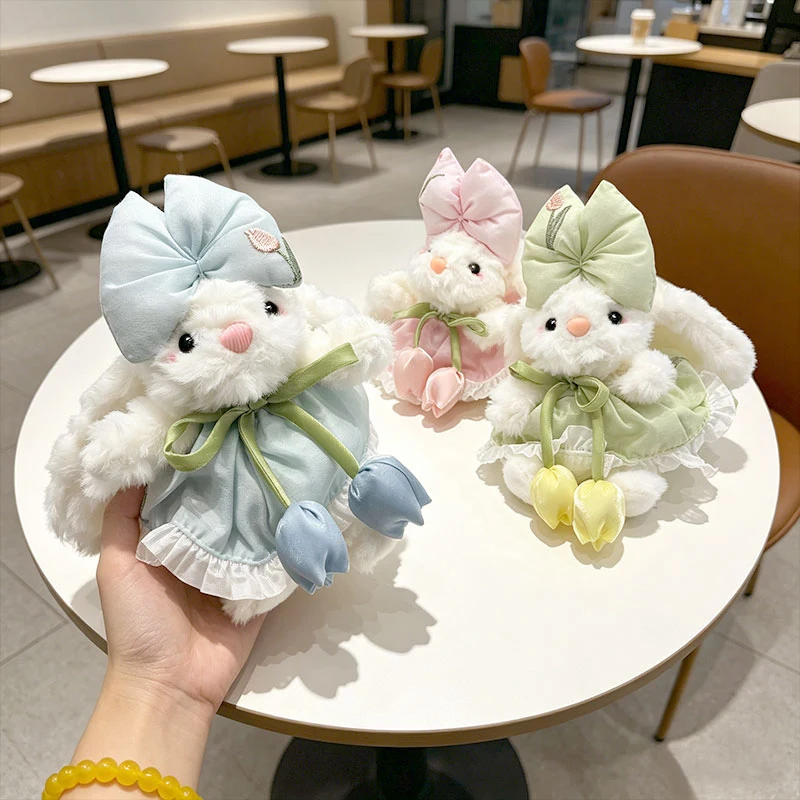 Tulip Bow Skirt Rabbit Pendant Adorable Bunny Rabbit Stuffed Plush Animal Dolls Gifts For Princess Happy Mother’s Day