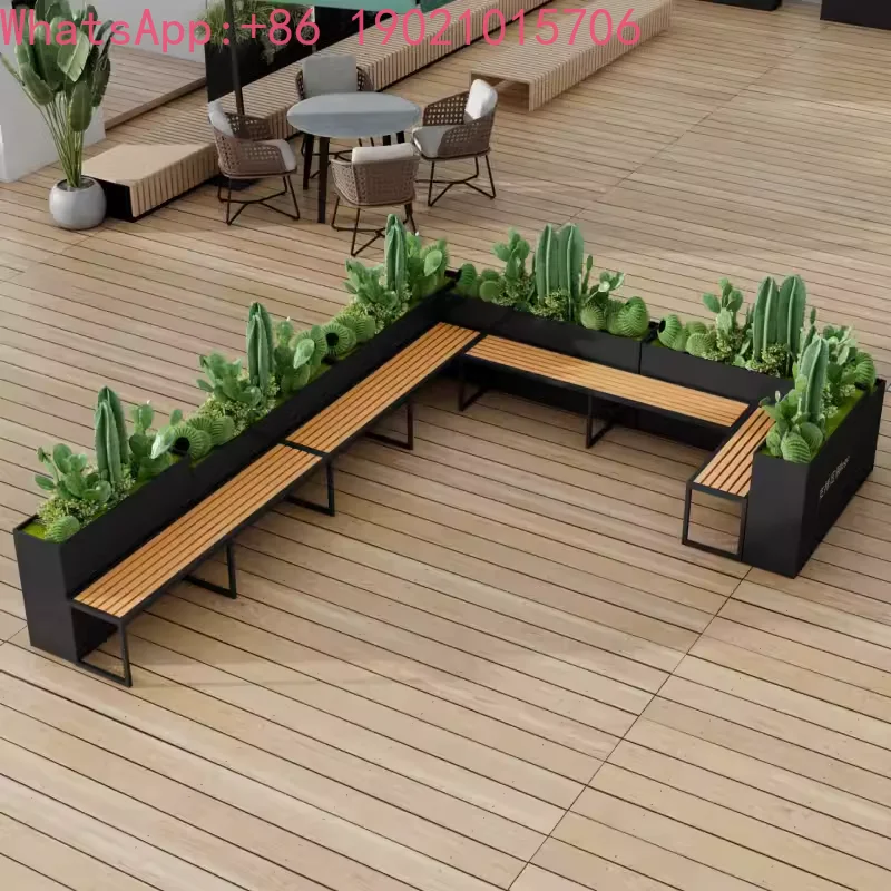 HJ outdoor stainless steel seat flower box courtyard flower slot seat balcony wrought iron fence planting rectangle