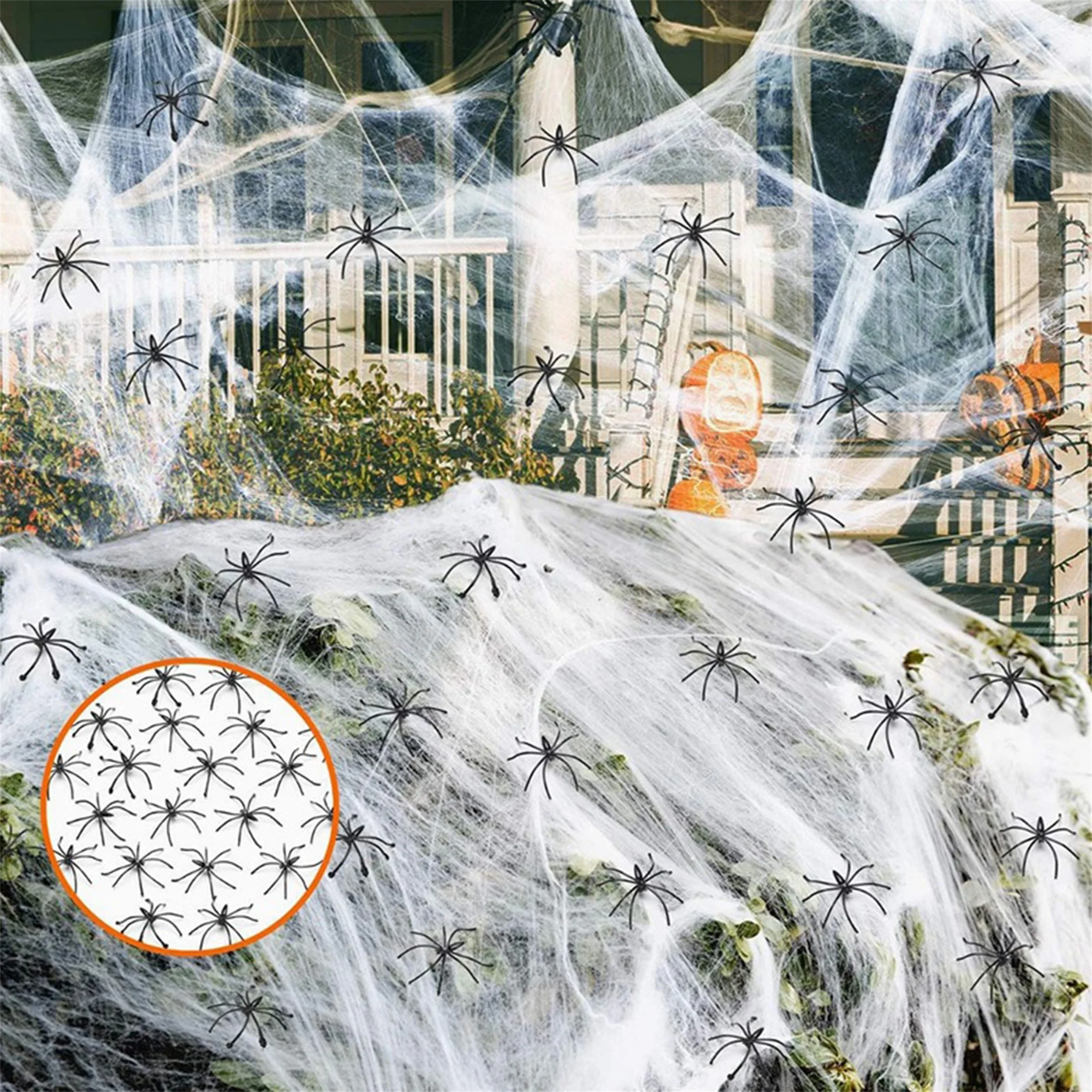 Araña negra inflable gigante de Halloween con ojos LED y decoración de telaraña para accesorios de escena de fiesta de Casa Encantada al aire libre 5 pies