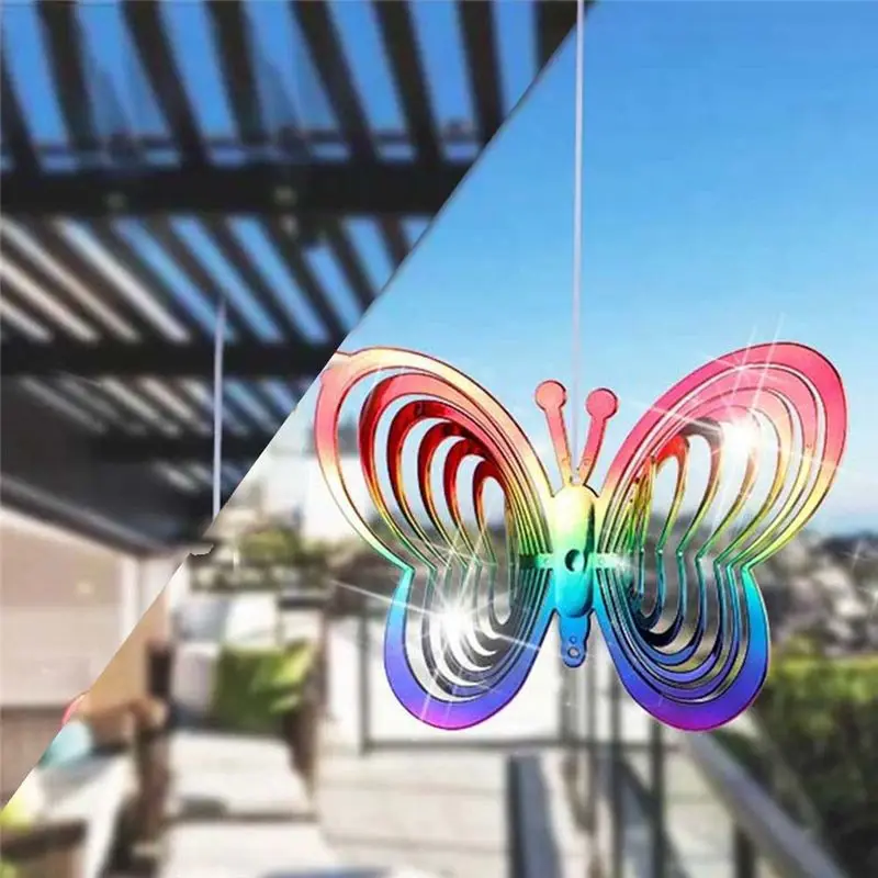AEE6-Butterfly Wind Spinners Hanging Ornaments Bird Deterrent Wind Catcher Rotating Wind Chime Home Garden Outdoor Decoration