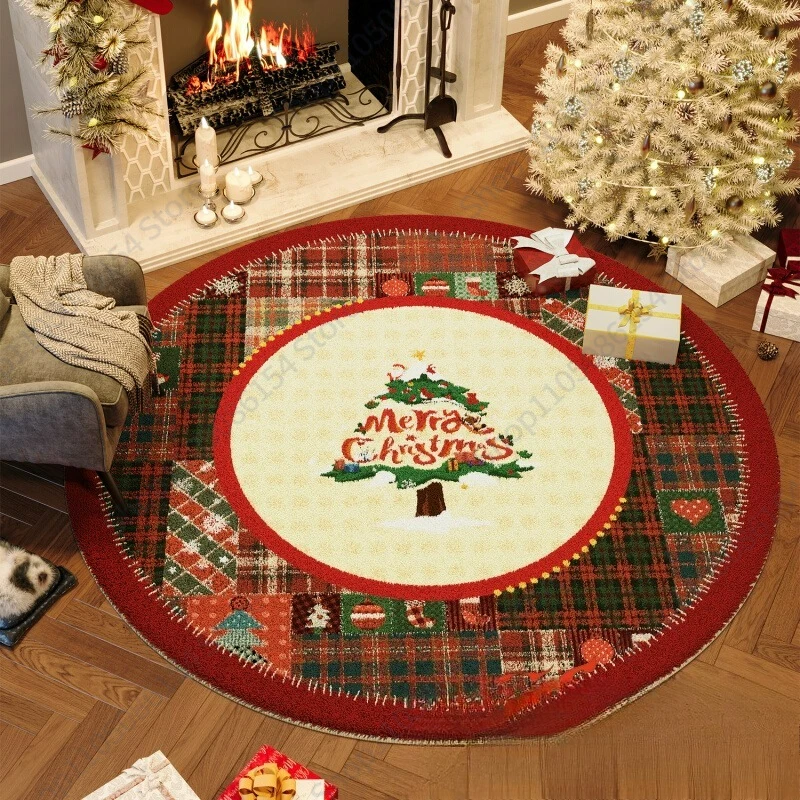 

New Year Christmas Wind Round Carpet Premium Bedroom Bedside Blanket Festive Atmosphere Decorative Floor Mat