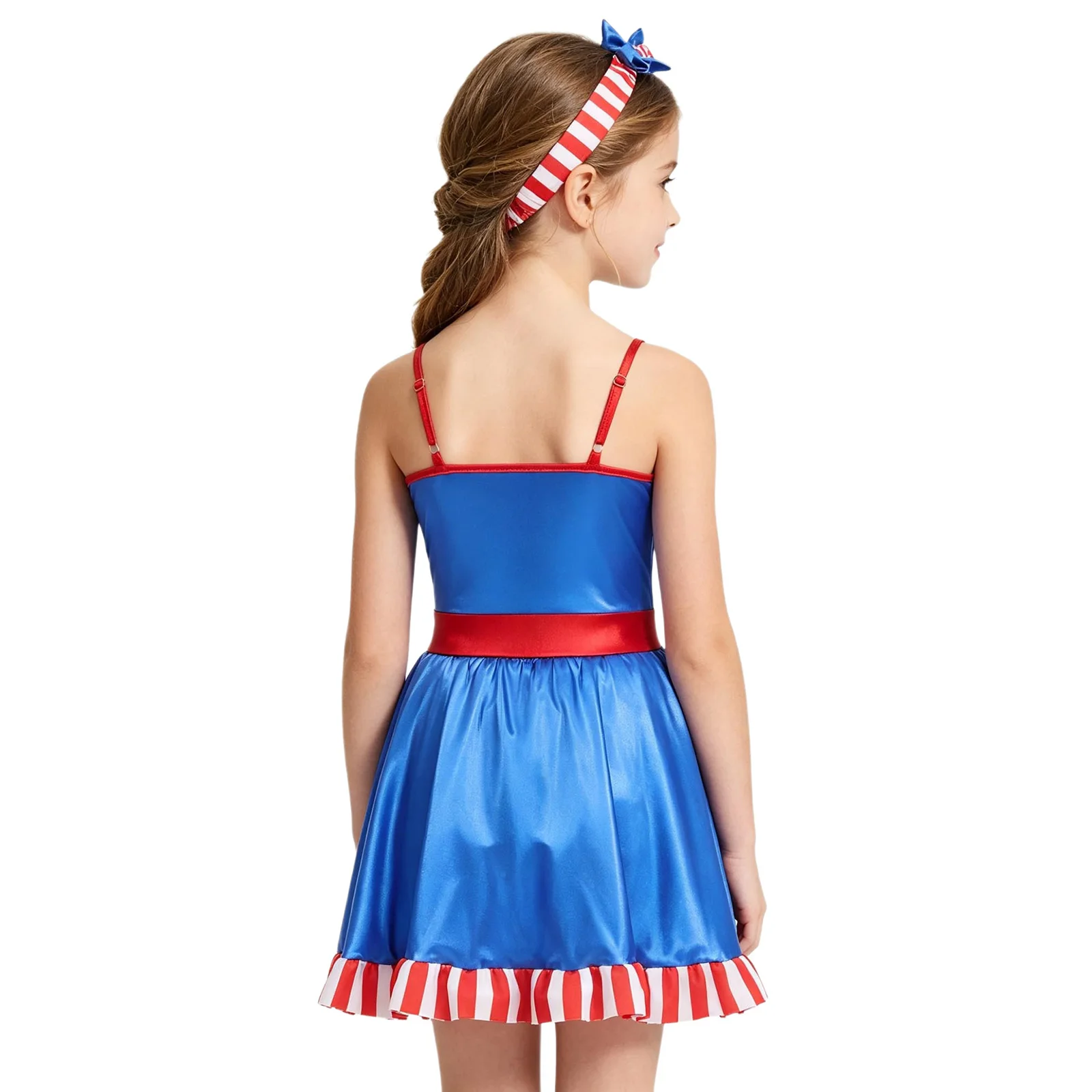 Kids Girls July 4th Independence Day Dress Metallic Shiny Stars Striped Sling Dresses Ballet Dance Leotard Cheerleading Costume