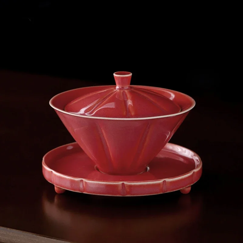 100ML Ceramic Gaiwan Japanese Hanmade Cone Tea Tureen with Tray Kung Fu Tea Set Drinkware Coarse Pottery Tea Maker Bowl