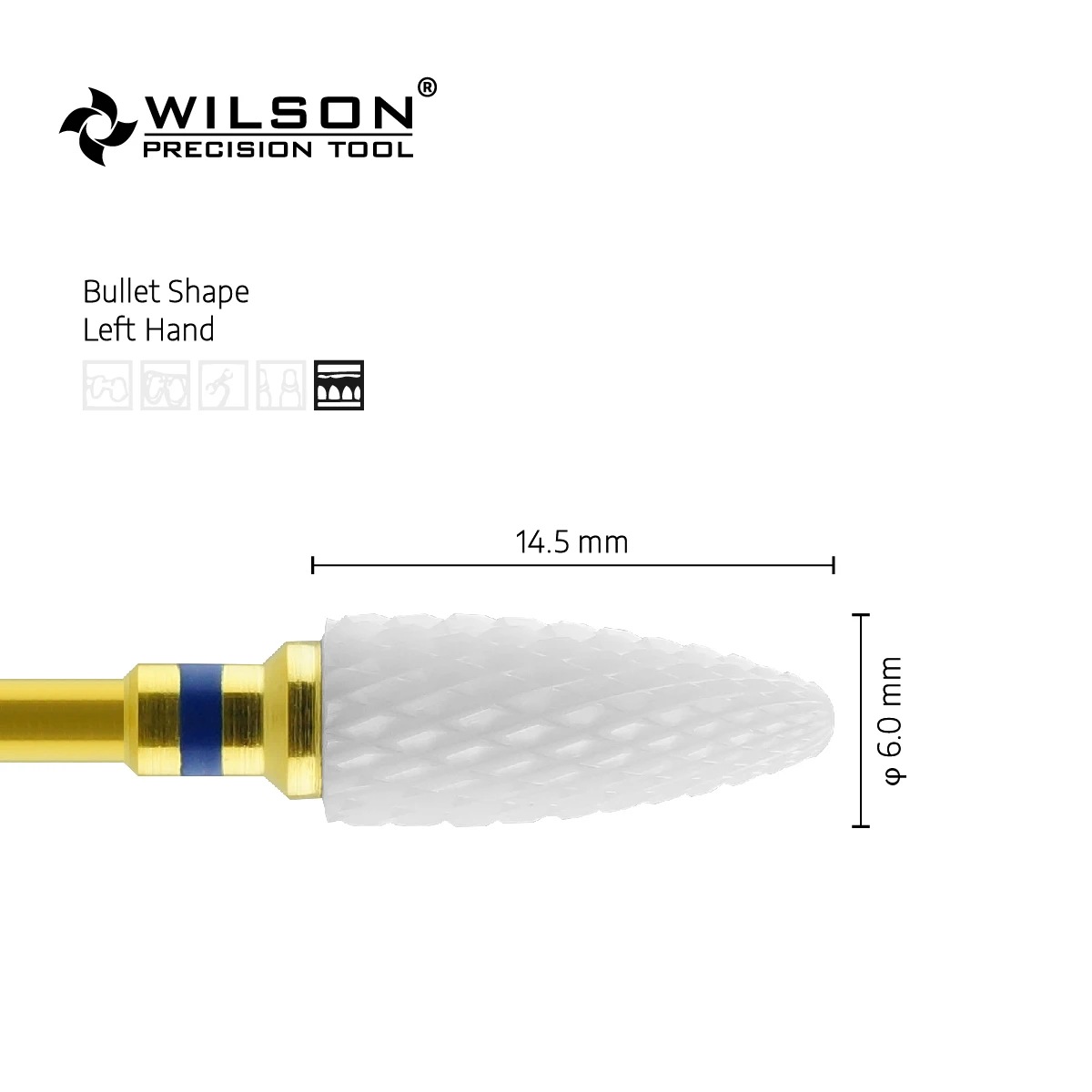 WILSON PRECISION TOOL Bullet Shapes-White Ceramic Dental Lab Cutter-Left Handed Person Used