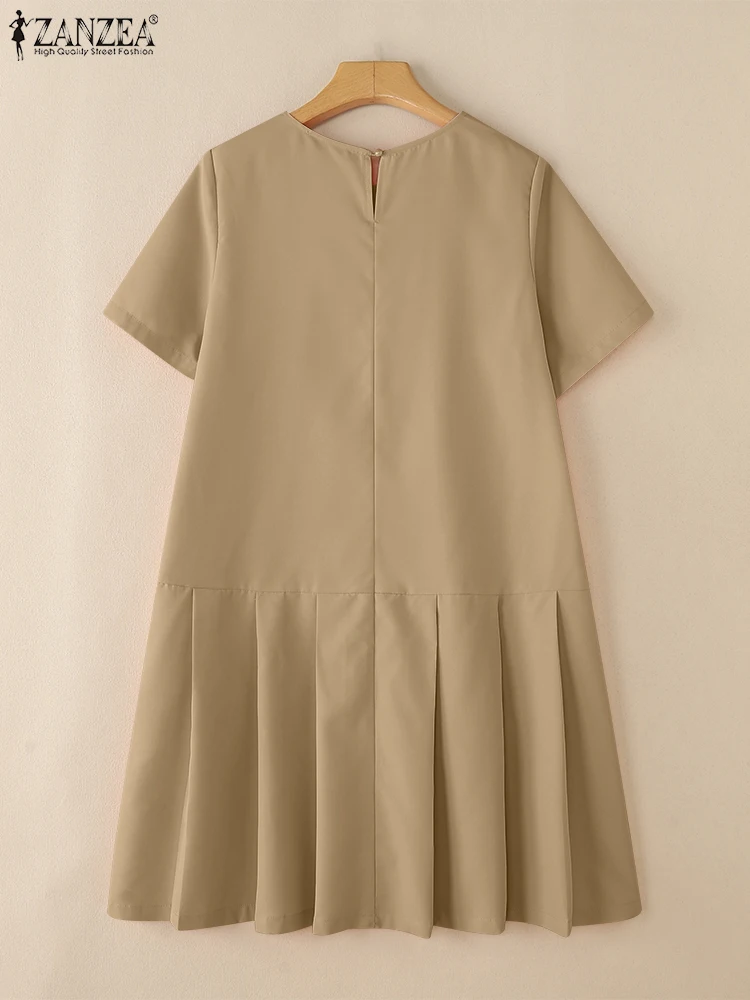 2025 ZANZEA Estate Casual O Collo Manica Corta Vestito Estivo Donna Abito di Colore Solido Elegante Lavoro Abiti Midi Allentato Vestido Sarafans
