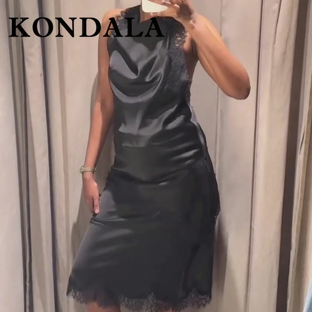 

KONDALA Chic 2025 кружевные праздничные женские черные костюмы с шейным креплением асимметричный жилет + элегантная длинная юбка-футляр женский комплект для ночной вечеринки
