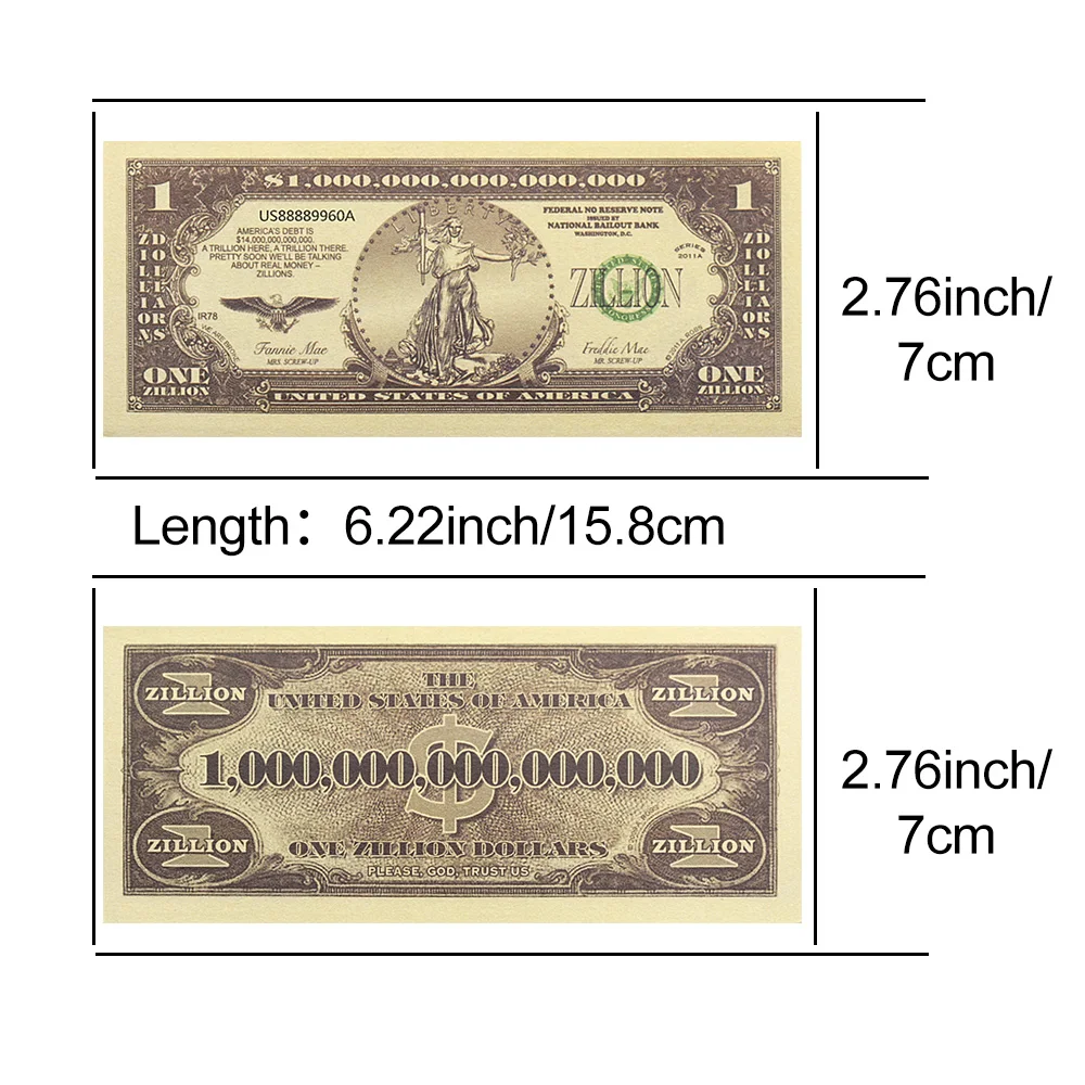 Statue of Liberty Banknotes One Zillion Dollars Paper Money with UV and Serial Number Commemorative Collection Holiday Gifts