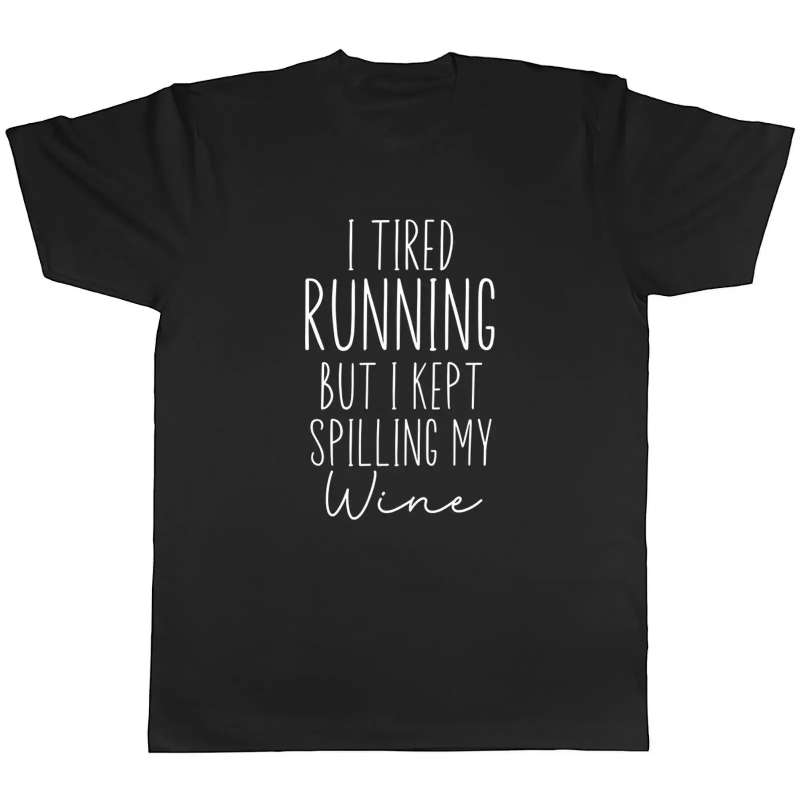 Funny men's T shirt quot I Tried Running but Kept Spilling Wine gift top vintage Washed streetwear Top For Everyday Wear