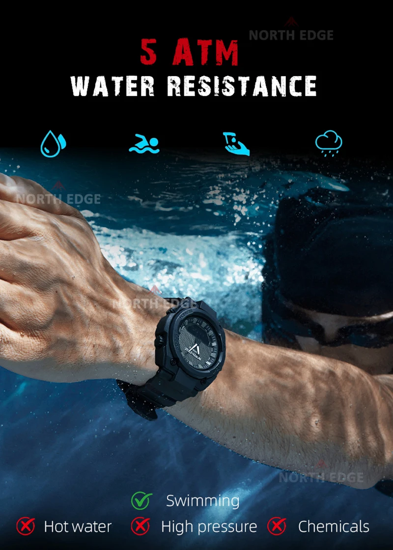 NORTH EDGE FORTRESS 2026 Herren Digitaluhr Outdoor-Sport Wasserdicht 50M Uhren Weltzeit Countdown Elektronische LED-Armbanduhr – Detail 9